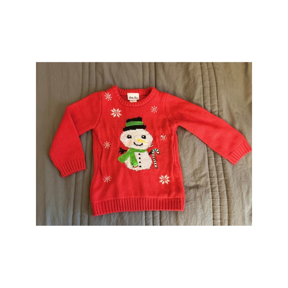 Little Lass Snowman Holiday Red Sweater Size  4T